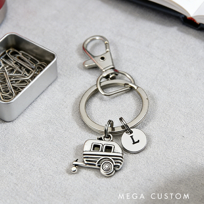 Personalized Camper Trailer Keychain Rv Camper Charm Camping Trailer Charm Outdoors Camping Keychain Gift Camping Lover