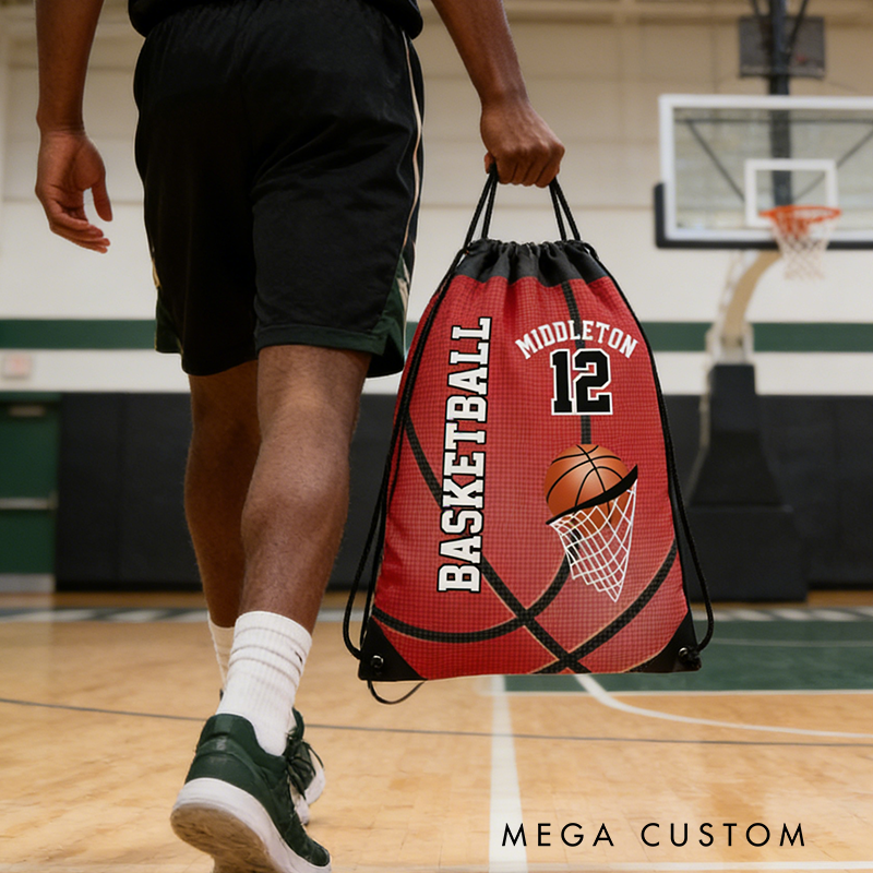Personalized Basketball Drawstring Bag with Custom Name and Number Design
