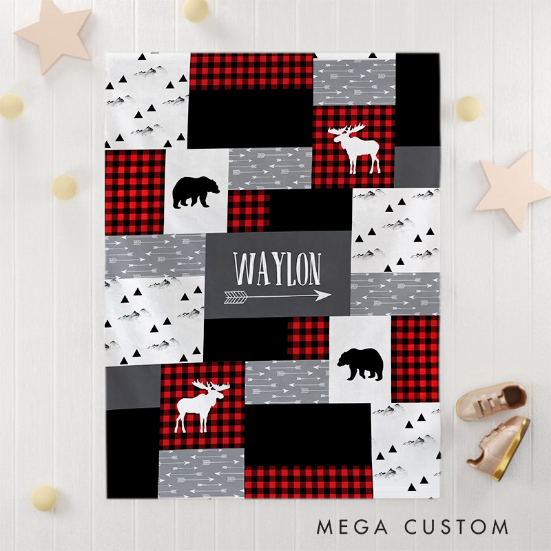 Personalized Red Black Buffalo Plaid Baby Blanket New Baby Girl Boy Gift