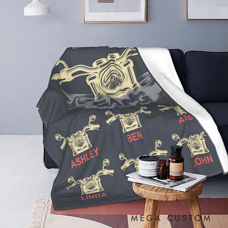 Personalized Biker Gifts Custom Motorcycle Gang Fleece Blanket with Kids Names Fathers Day Gift for Dad Family Motorcycle Lovers