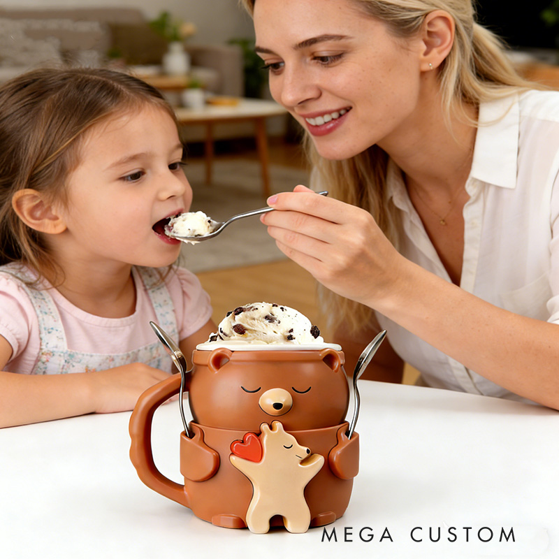 Personalized Adorable Bear Ice Cream Cozy Pint Holder 3D Printed with Spoon Slots & Snack Drawer for Mom Kids