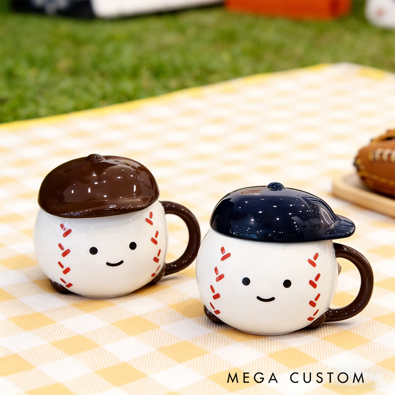 Personalized Baseball Cap Mug Set with Charming Face Design