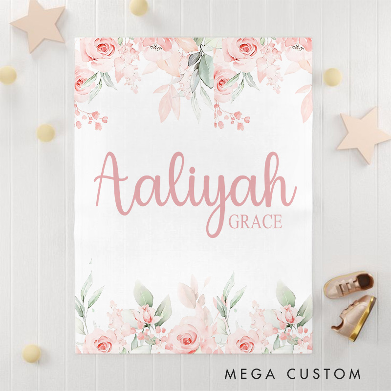 Personalized Rose Floral Nursery Baby Blanket Baby Shower Gift