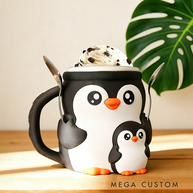 Personalized Adorable PenguinIce Cream Cozy Pint Holder 3D Printed with Spoon Slots & Snack for Mom Kids Ice Cream Lover