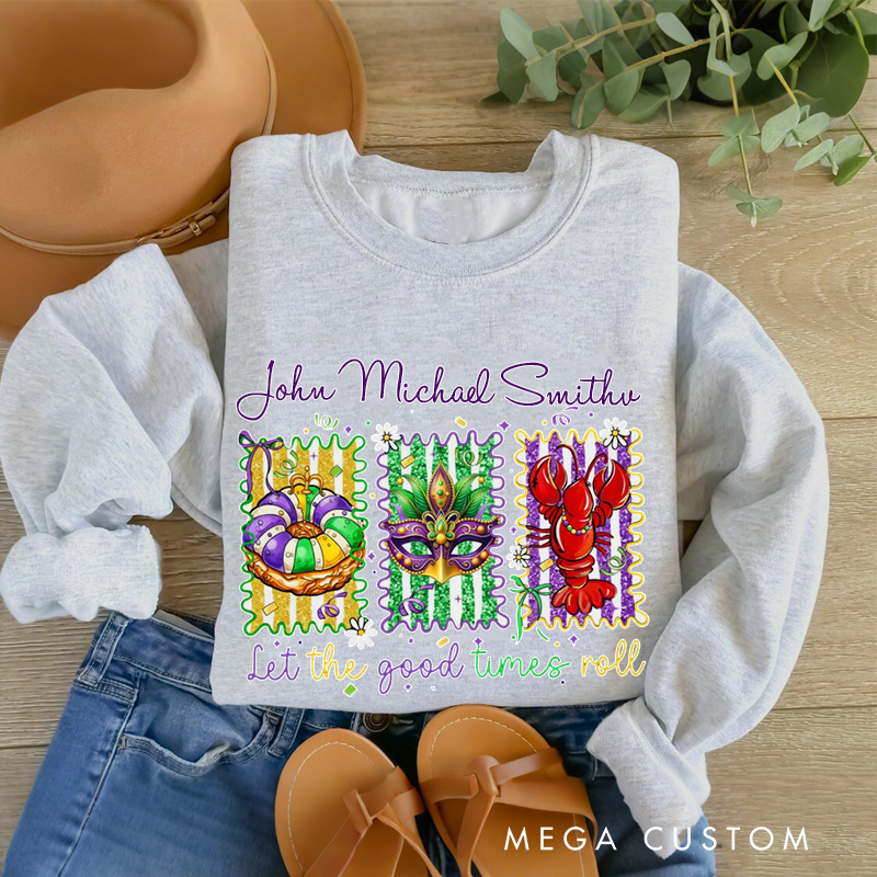 Personalized Let The Good Times Roll Sweatshirt with Name Mardi Gras King Cake Coquette Sweatshirt Fat Tuesday Shirt Gift for Baking Lover Him Her Cake Lover