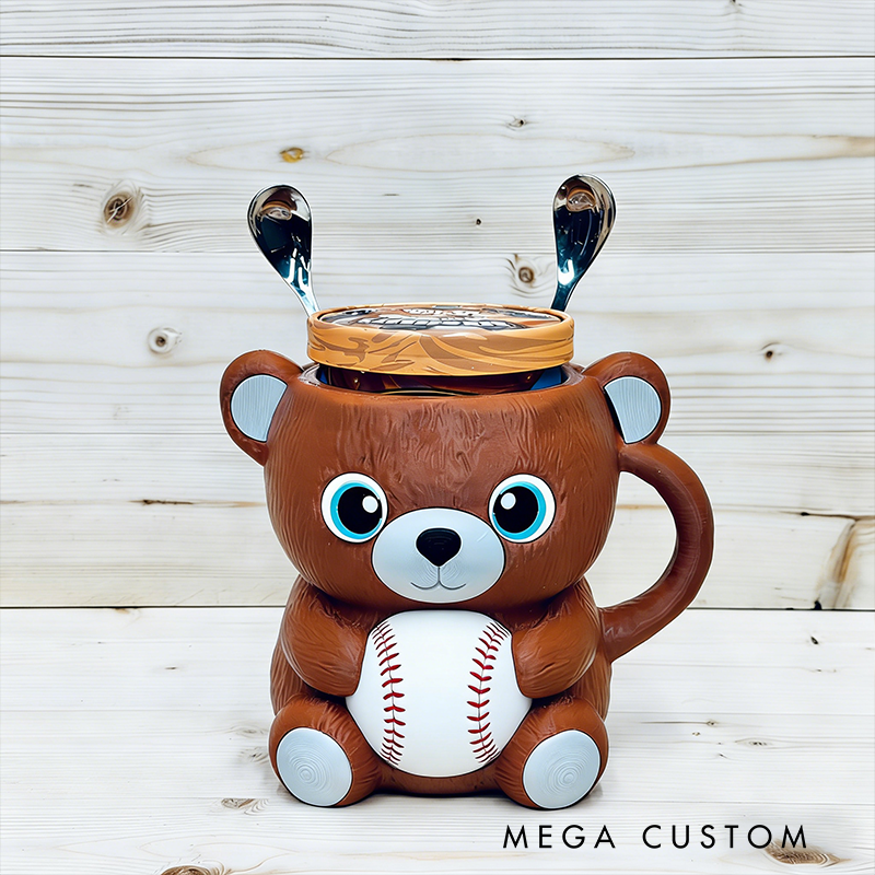 Personalized 3D-Printed Sport Bear Ice Cream Cozies with Spoon Ears Design