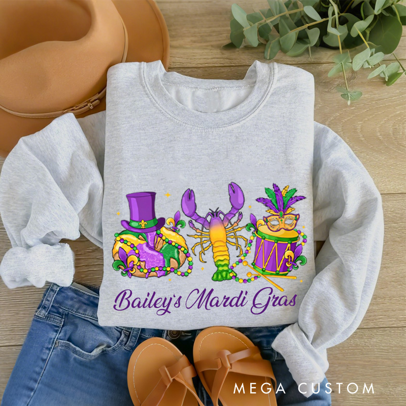 Personalized Mardi Gras King Cake Sweatshirt with Name Donut Coquette Sweatshirt Fat Tuesday Shirt Gift for Baking Lover Her Cake Lover