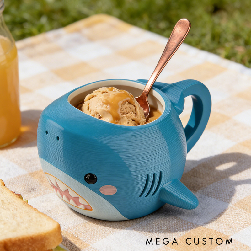 Personalized 3D Printed Playful Shark Ice Cream Pint Holder Kid Gift for Fishing Lover