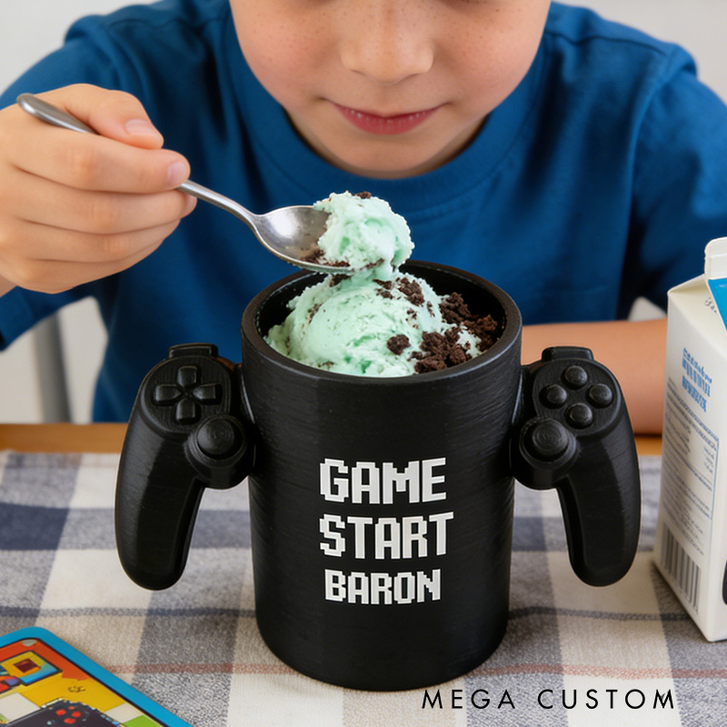 Personalized 3D Printed Gamer Controller Ice Cream Pint Holder Kid Gift for Game Lover
