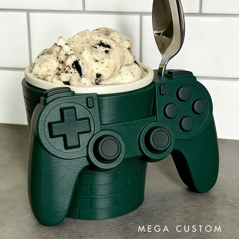 Personalized Game Controller Gamer Ice Cream Pint Holder with Spoon Slots Eco-Friendly 3D Print for Game Lovers