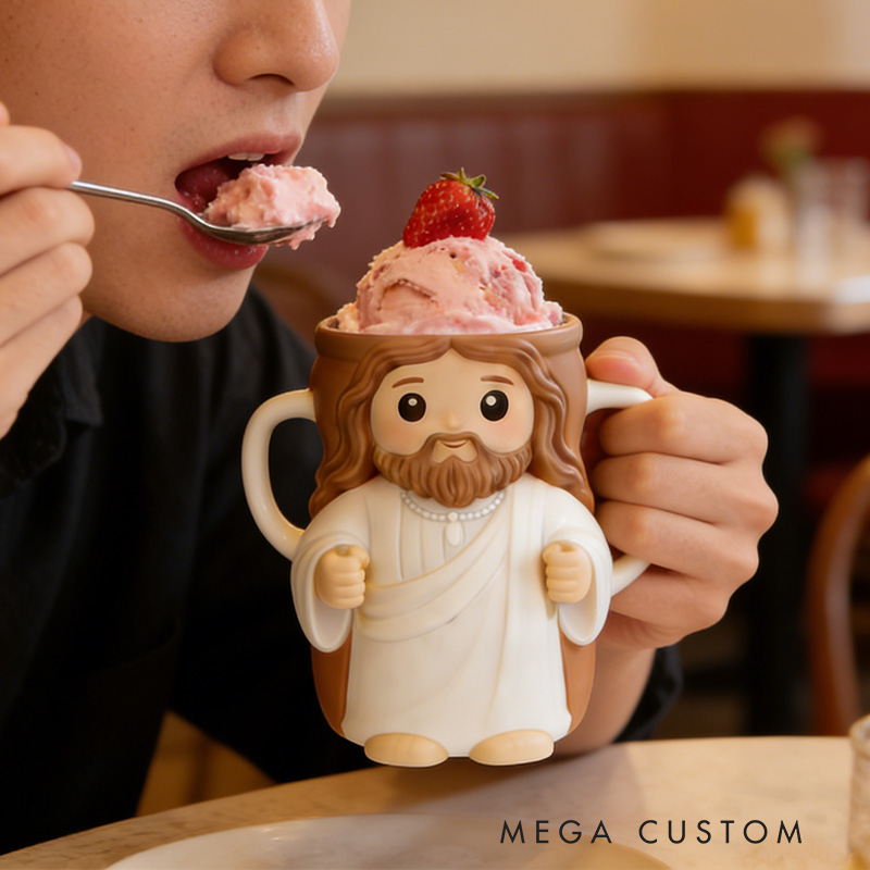 Personalized Jesus Cream Cozy Pint Holder 3D Printed with Spoon Slots & Snack Drawer for Ice Cream Lover Religious Christian Gift for Jesus Lover