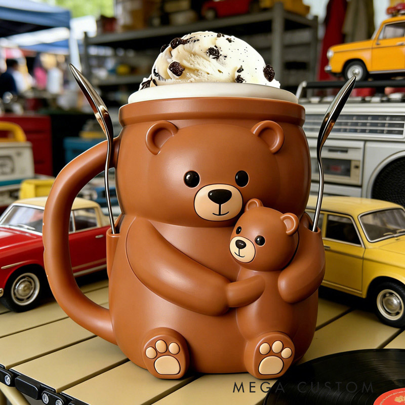 Personalized Adorable Bear Ice Cream Cozy Pint Holder 3D Printed with Spoon Slots & Snack Drawer for Mom Kids Ice Cream Lover