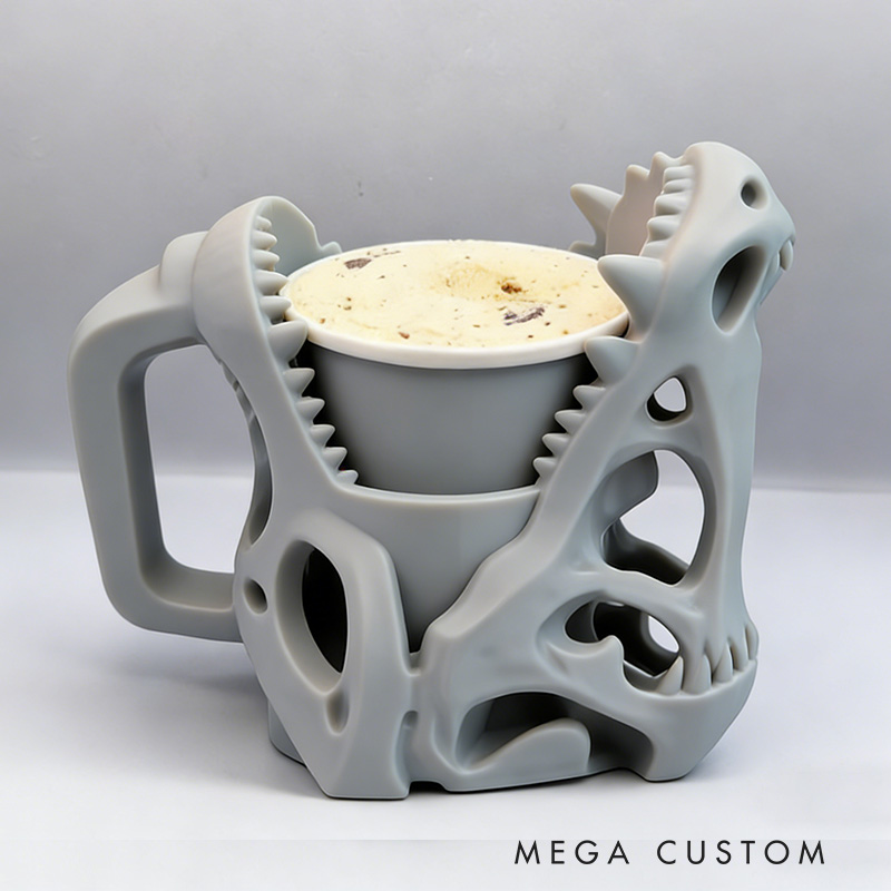 Personalized Dinosaur Skull Movie Ice Cream Pint Holder with Spoon Slots Eco-Friendly 3D Print for Movie Lovers