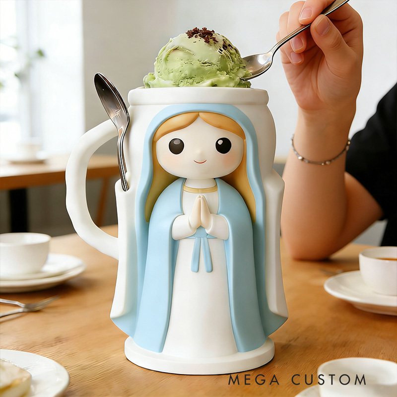 Personalized Virgin Mary Cream Cozy Pint Holder 3D Printed with Spoon Slots & Snack Drawer for Ice Cream Lover Religious Gift Catholic Gift for Her