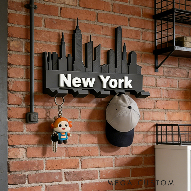 Personalized New York Skyline Key Holder for Football Fans 