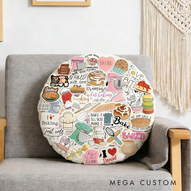 Personalized Baking Tool Throw Pillow Graphic 3D Print I Love Baking Pillow with Name for Boyfriend Girlfriend Book Lover Valentines Gift