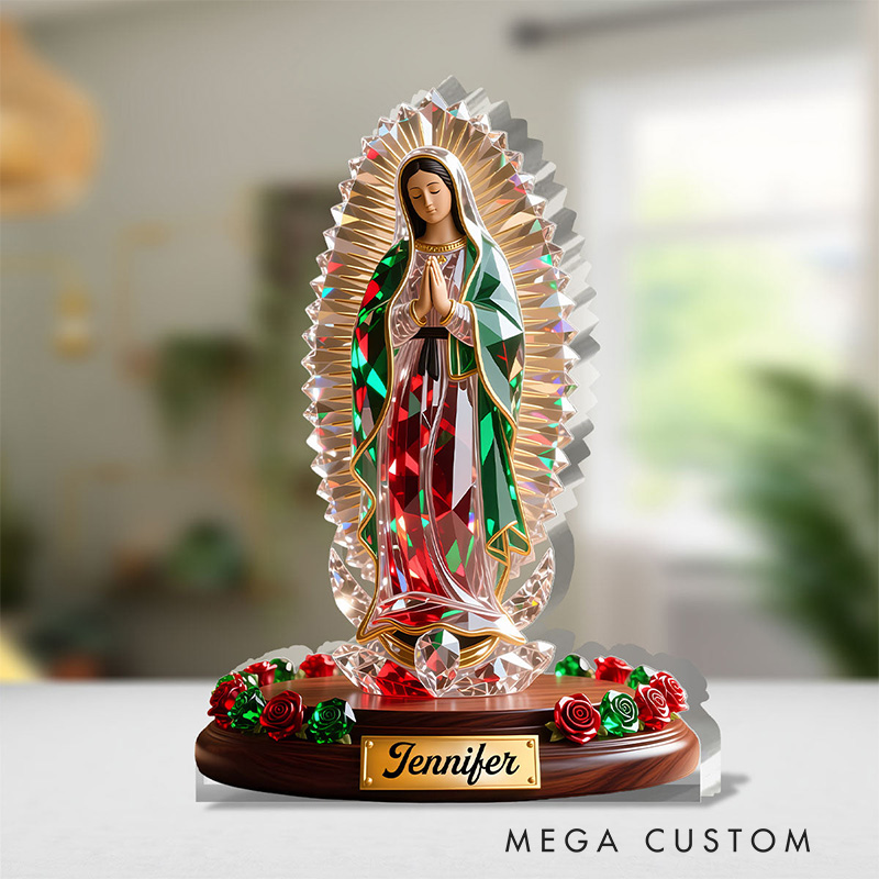 Personalized Our Lady Of Guadalupe Acrylic Plaque with Custom Name Custom Shaped Art Plaque Desktop Decor Religious Gift Catholic Gift for Women