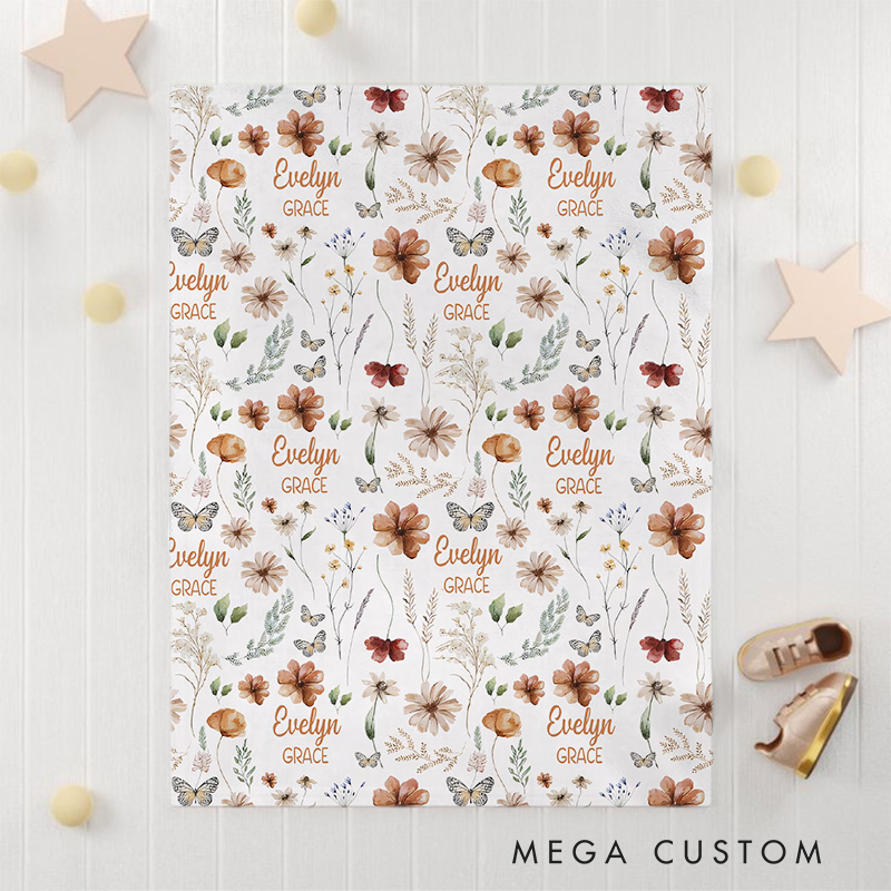 Personalized  Boho Flower Baby Name Blanket New Mom Gift ewborn Gift