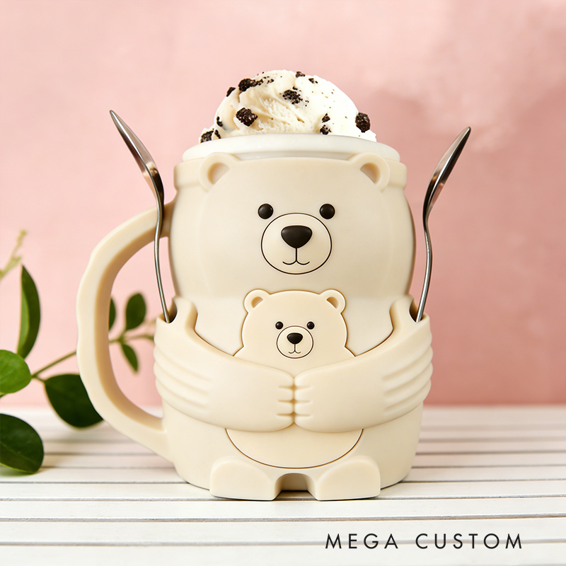 Personalized Bear Ice Cream Cozy Pint Holder 3D Printed with Spoon Slots & Snack Drawer for Mom Kids Ice Cream Lover