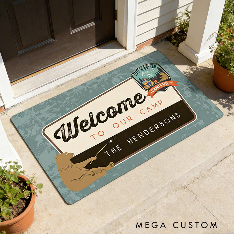 Personalized Welcome to Our Camp Doormat Camp Site Welcome Mat Gifts for Campers Campsite Rv Doormat Rv Campers
