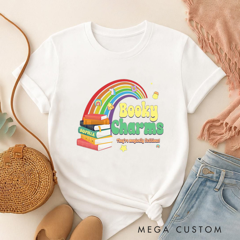 Personalized Booky Charms Bookish Classic T-Shirts Retro St. Patrick's Day Reading Shirt with Name Tee for Book Lover Bookworm Girlfriend Wife Women Gift