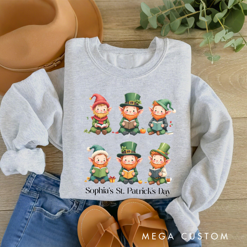 Personalized Book Lover Leprechaun Sweatshirt St Patricks Reading Sweatshirt with Name St. Patrick's Day Gift for Book Lover Reader Girlfriend Wife Librarian