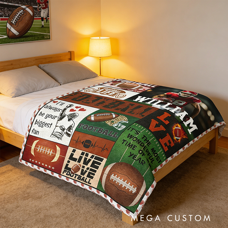 Personalized American Football Blanket with Custom Name and Photo Design