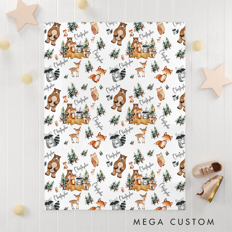 Personalized Woodland Animal Baby Blanket Baby Gift for New Mom