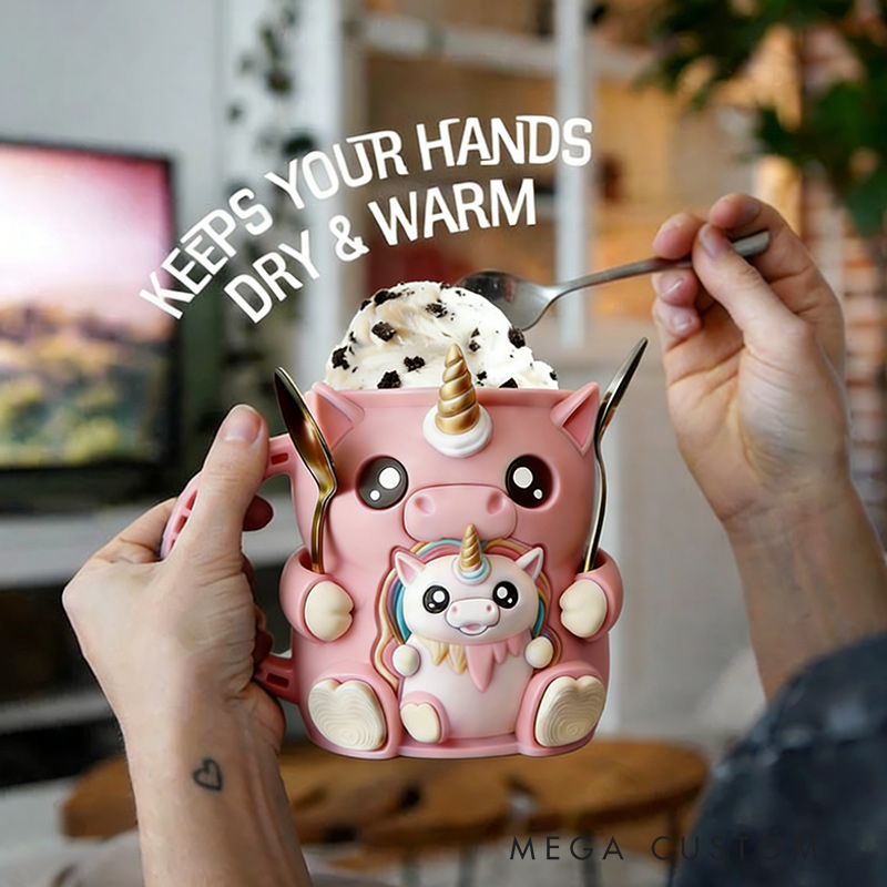 Personalized Dream Horse Ice Cream Cozy Pint Holder 3D Printed with Spoon Slots & Snack Drawer for Mom Kids Ice Cream Lover