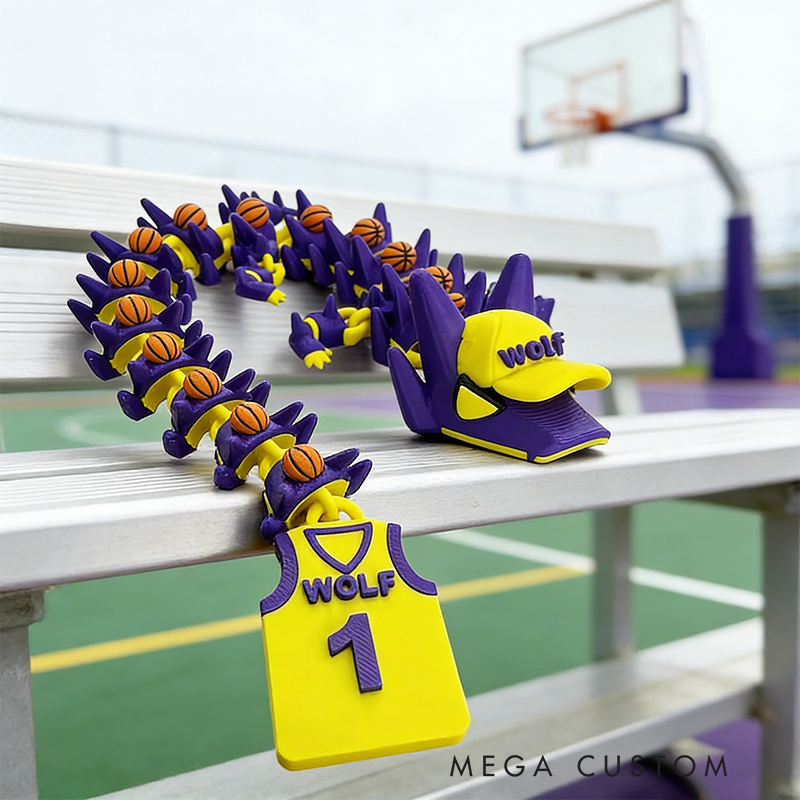 Personalized 3D Printed Basketball Dragon Toy with Custom Name and Number for Kids and Enthusiasts