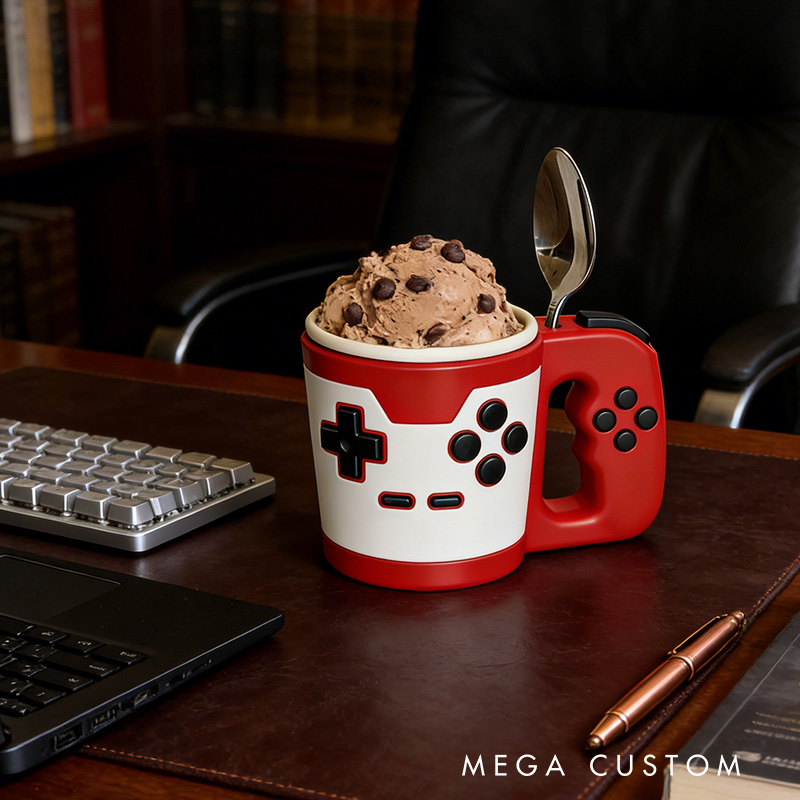 Personalized Couple Vintage Style Controller Gamer Ice Cream Pint Holder with Spoon Slots Eco-Friendly 3D Print for Game Lovers