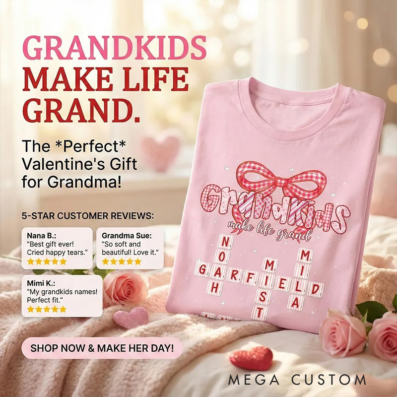 Personalized Shirt Grandkids Make Life Grand Preppy Valentine Pattern Crossword Puzzle Art Shirt Valentine's Day Gift For Grandma