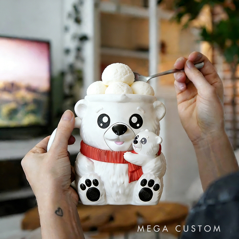 Personalized Adorable Bear Ice Cream Cozy Pint Holder 3D Printed with Spoon Slots & Snack Drawer for Mom Kids Ice Cream Lover
