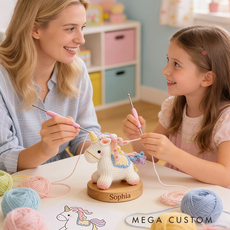 Personalized Crochet Unicorn Toy Customizable Name Plush Toy with DIY Kit and Finished Product Adorable Handmade Gift