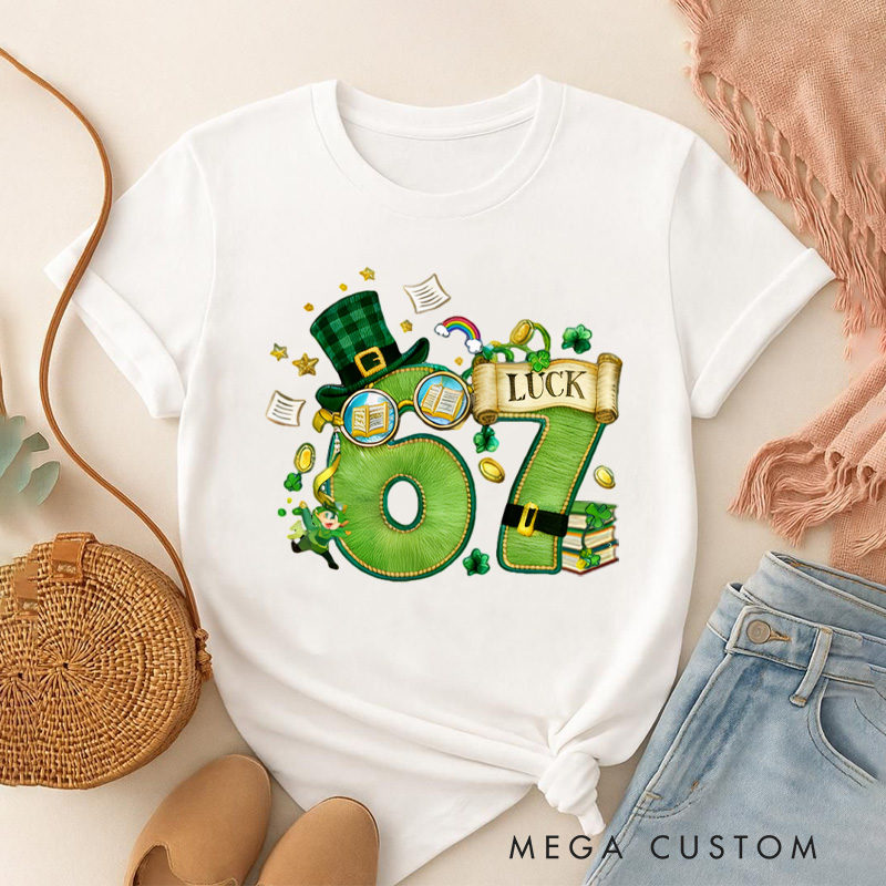 Personalized 67 Reading Classic T-Shirts Shamrock Green Leprechaun Shirt with Name for Book Lover Bookworm Girlfriend Wife Women Gift