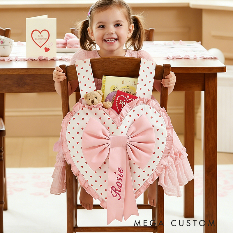 Personalized Valentine’s Day Chairbacker Gift Bag Custom Name Heart Shaped Decoration for Kids Perfect for Surprises