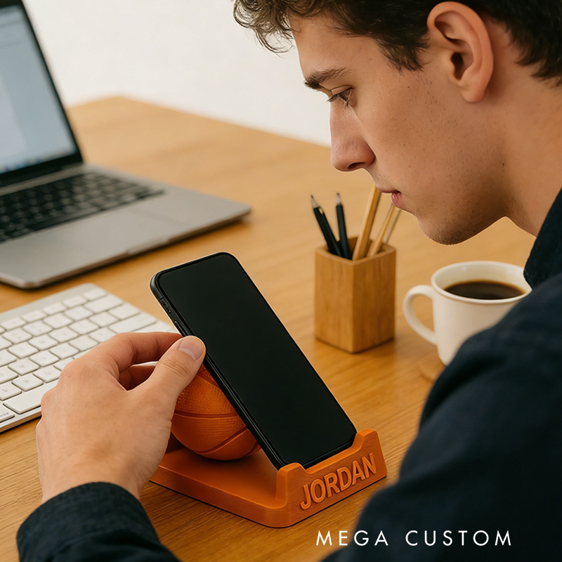Personalized 3D Printed Basketball Phone Stand with Custom Name for Players and Enthusiasts