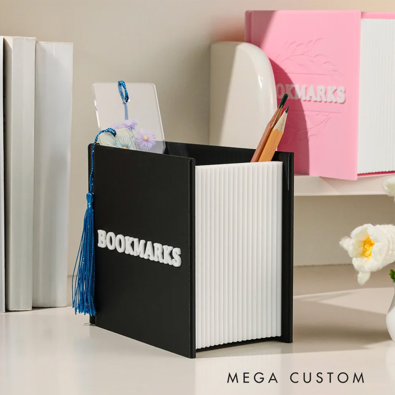 Personalized 3D Printed Book Shaped Pencil Bookmark Holder Bookshelf Decoration Birthday Gift for Bookworms Book Lovers