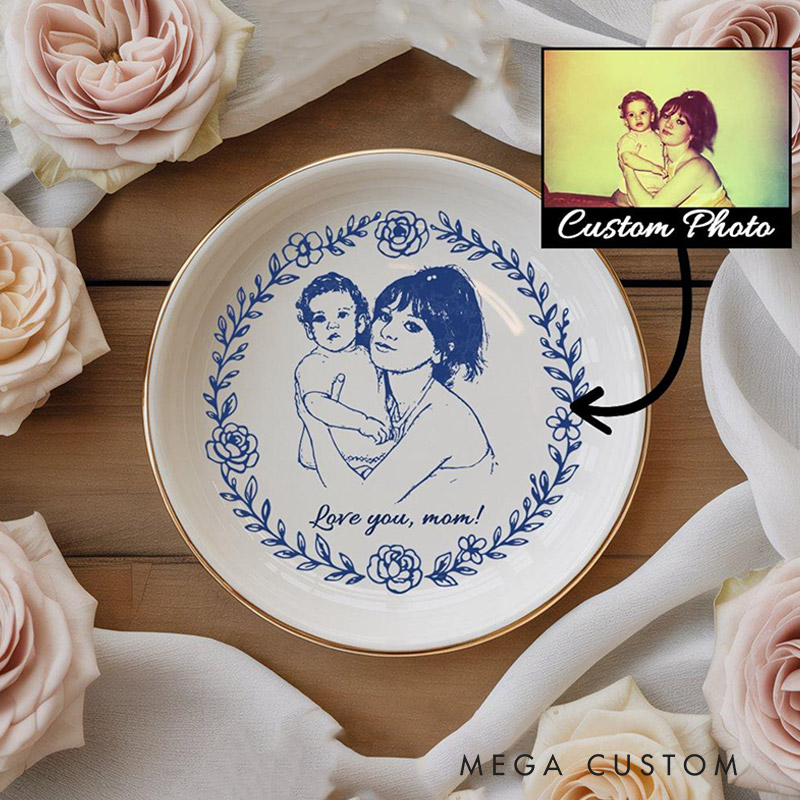 Personalized Mom Nana Jewelry Dish Family Photo Ring Dish Custom Portrait Ceramic Ring Dish Mom Photo Gift Family Lover Gift