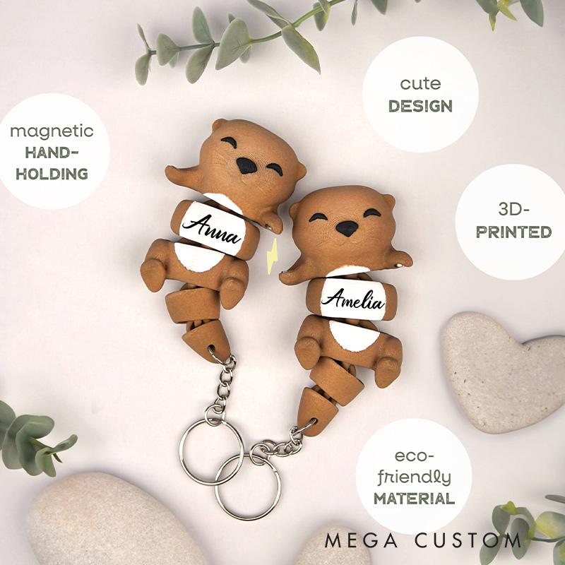 Personalized Adorable Otter Magnetic Hand-Holding Keychain 3D Printed Keyrings for Sisters Friend