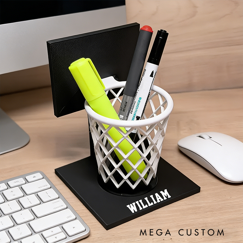 Personalized Basketball Hoop Pen Holder with Custom Name Design