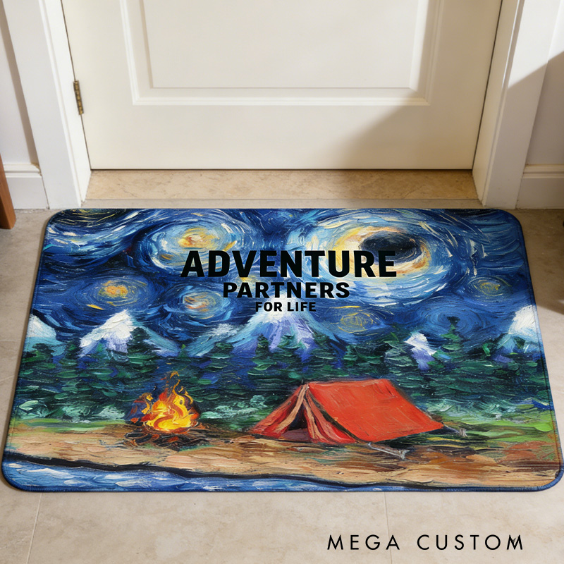 Personalized Starry Night Camping Adventure Rug Rv Doormat Outdoor Enthusiasts Campers Gift