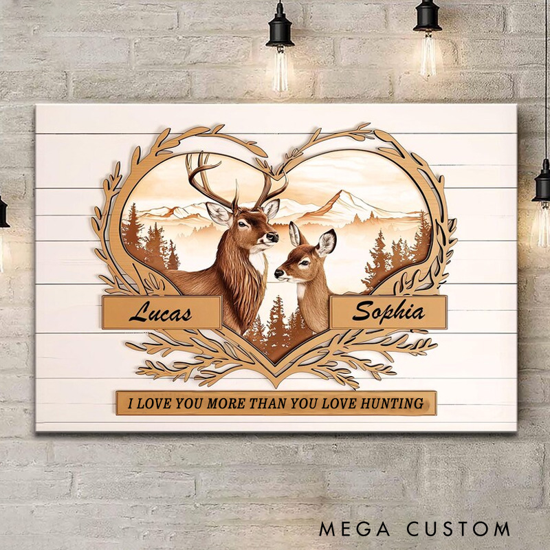 Personalized Deer Hunting Couple Wall Art Prints Custom Names Wall Hunting Lover Anniversary Gift
