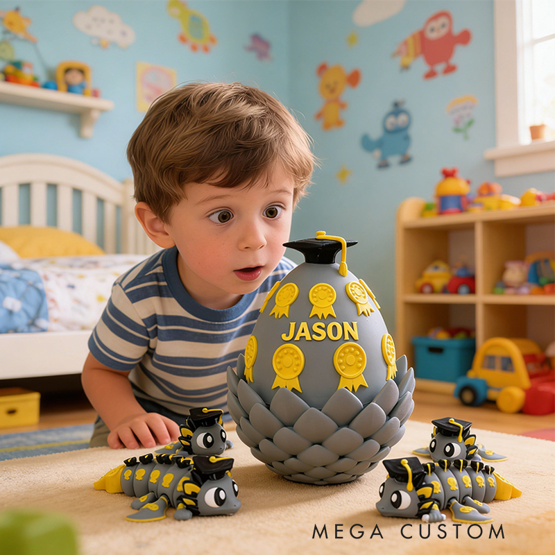Personalized 3D Printed Graduation Dragon with Medal-Decorated Egg Toy with Custom Name for Kids and Graduates