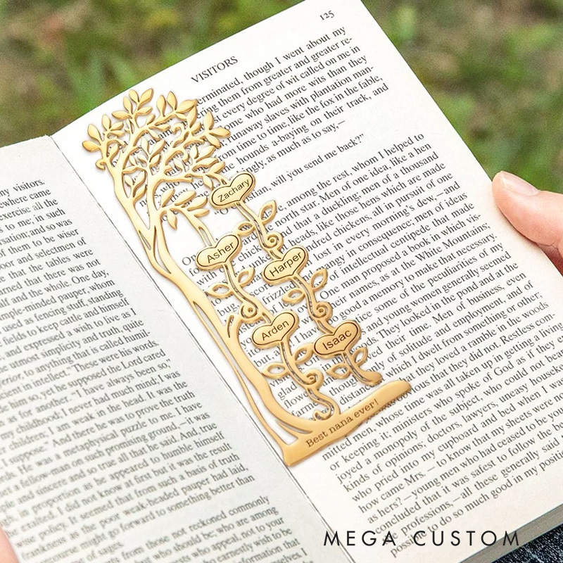 Personalized Family Tree Bookmark with 1-10 Names and Text Birthday Gift for Book Lover Reader Bookworm Bookish