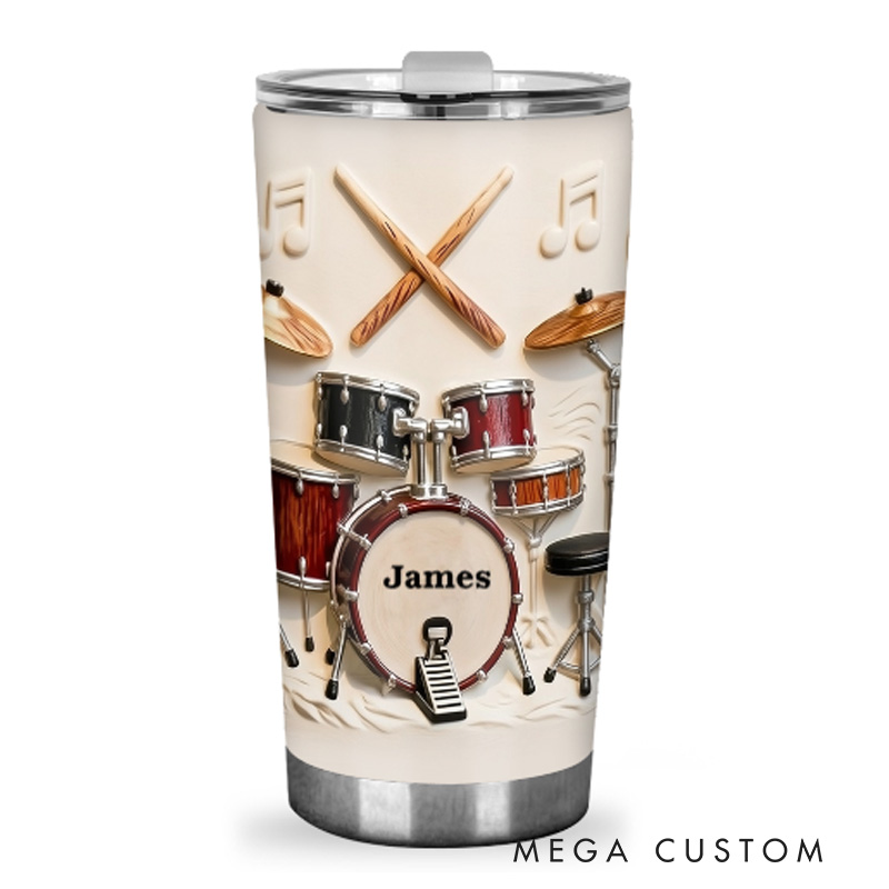 Personalized 2D Flat Drum Beat 20oz Tumbler Custom Drum Themed Tumbler for Music Lovers