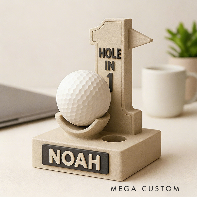 Personalized 3D Printed Hole-in-One Golf Ball Display Stand with Custom Name for Golf Enthusiasts