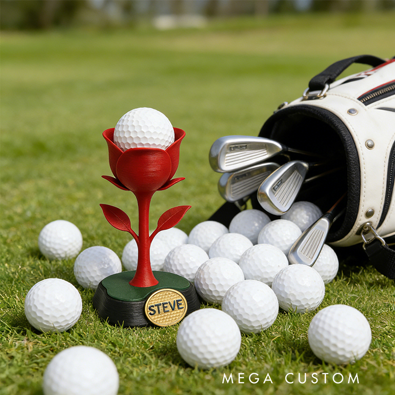 Personalized 3D Printed Rose Golf Ball Display Stand with Custom Name Valentine's Day Gifts 