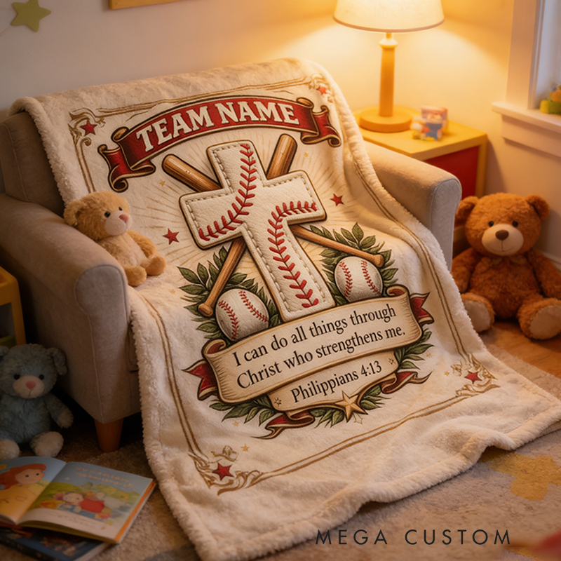 Personalized Baseball Blanket with Family Name and Inspirational Verse for Sports Enthusiasts and Believers Alike