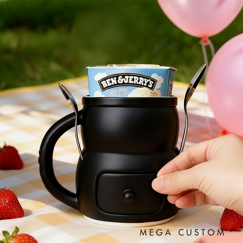 Personalized Adorable Panda Ice Cream Cozy Pint Holder 3D Printed with Spoon Slots & Snack Drawer for Mom Kids Ice Cream Lover